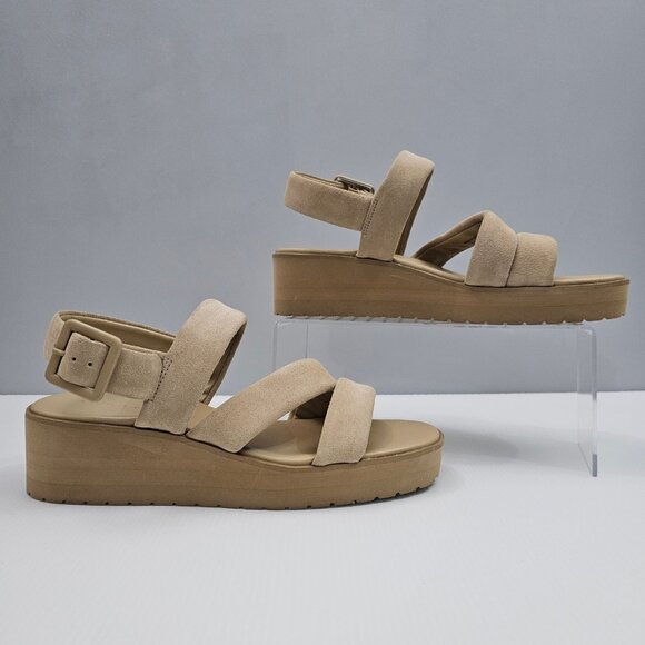 NEW Vince Skylar Platform Sandal Womens 8 Beige Suede Slingback Wedge Neutral - Picture 3 of 13